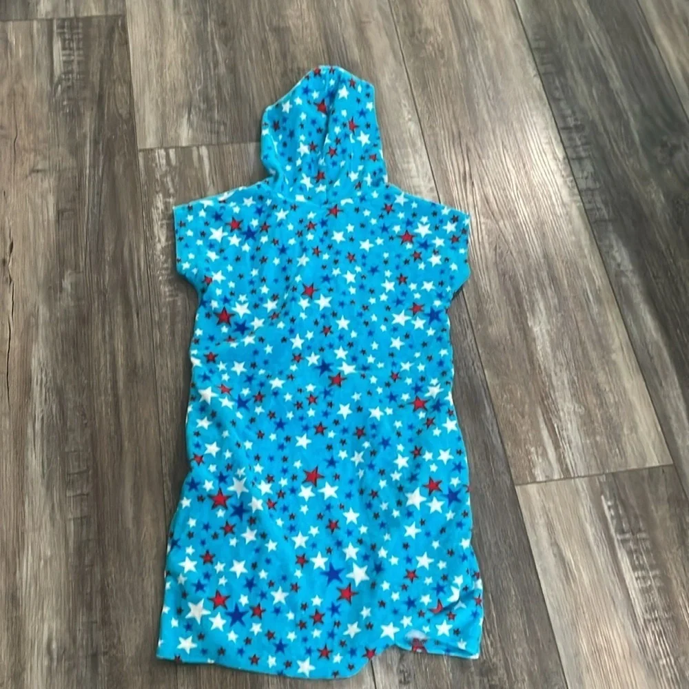 Lands' End Terry Cloth Hooded Star Print Swimsuit Coverup Beach Pool size 10-12